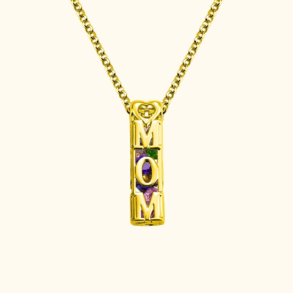Personalized MOM/MUM Bar Cage Necklace with Kids Birthstones