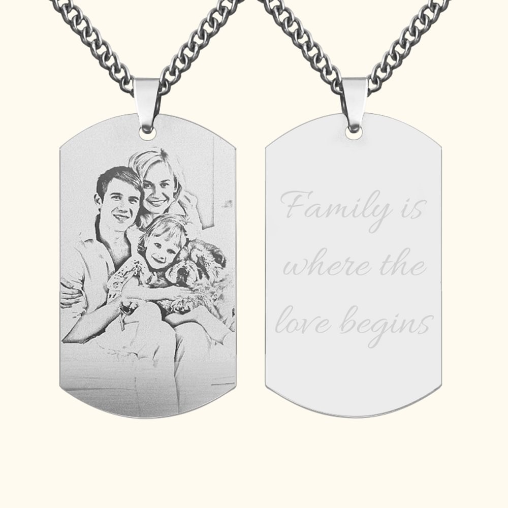 Engraved Necklace for Men, Personalized Titanium Photo Necklace