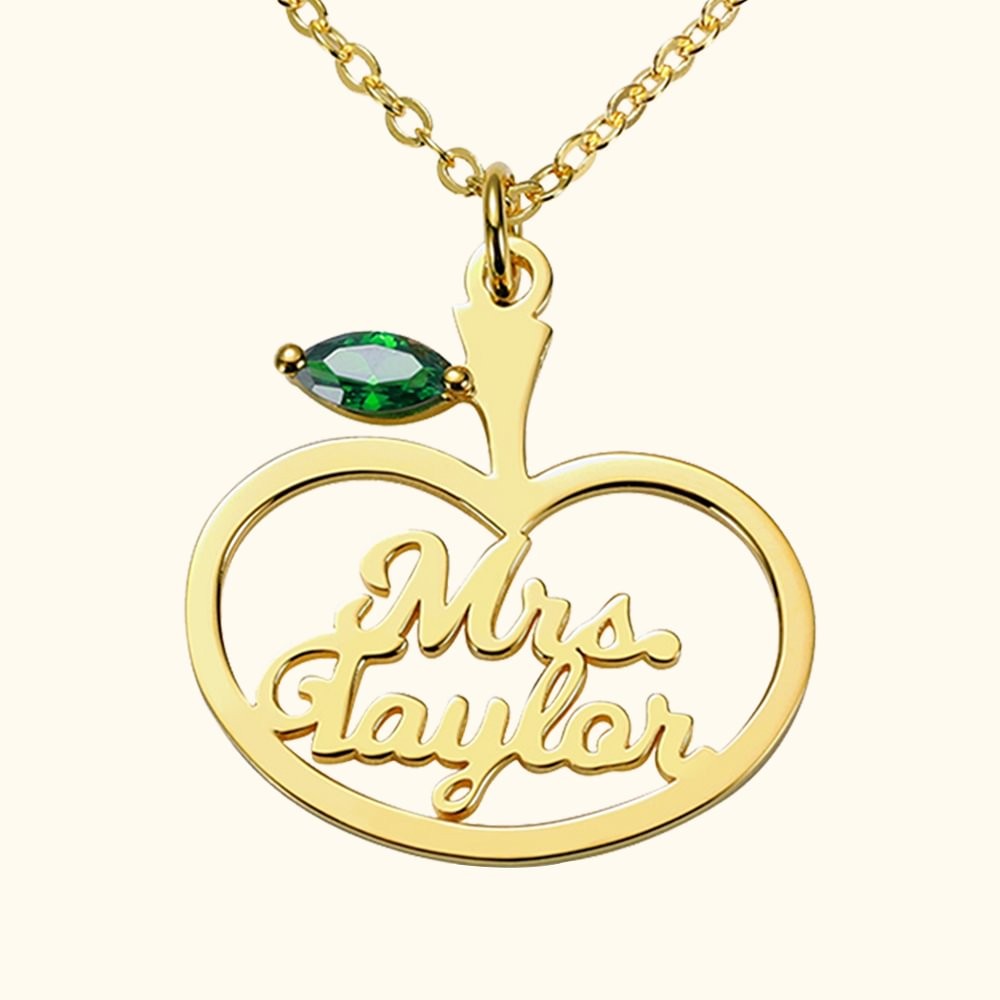Personalized Birthstone  Apple Name Necklace