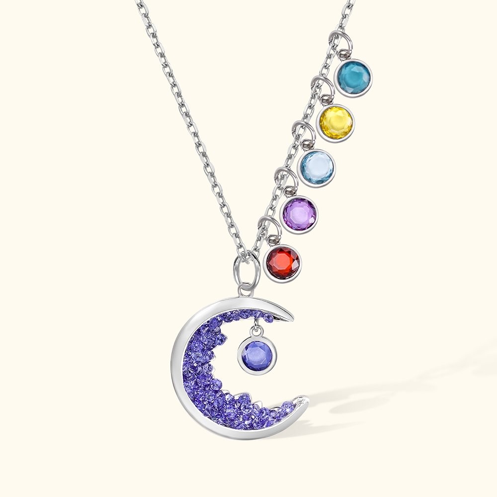 Custom Moon Crystal Mother Necklace with Kid's Birthstone
