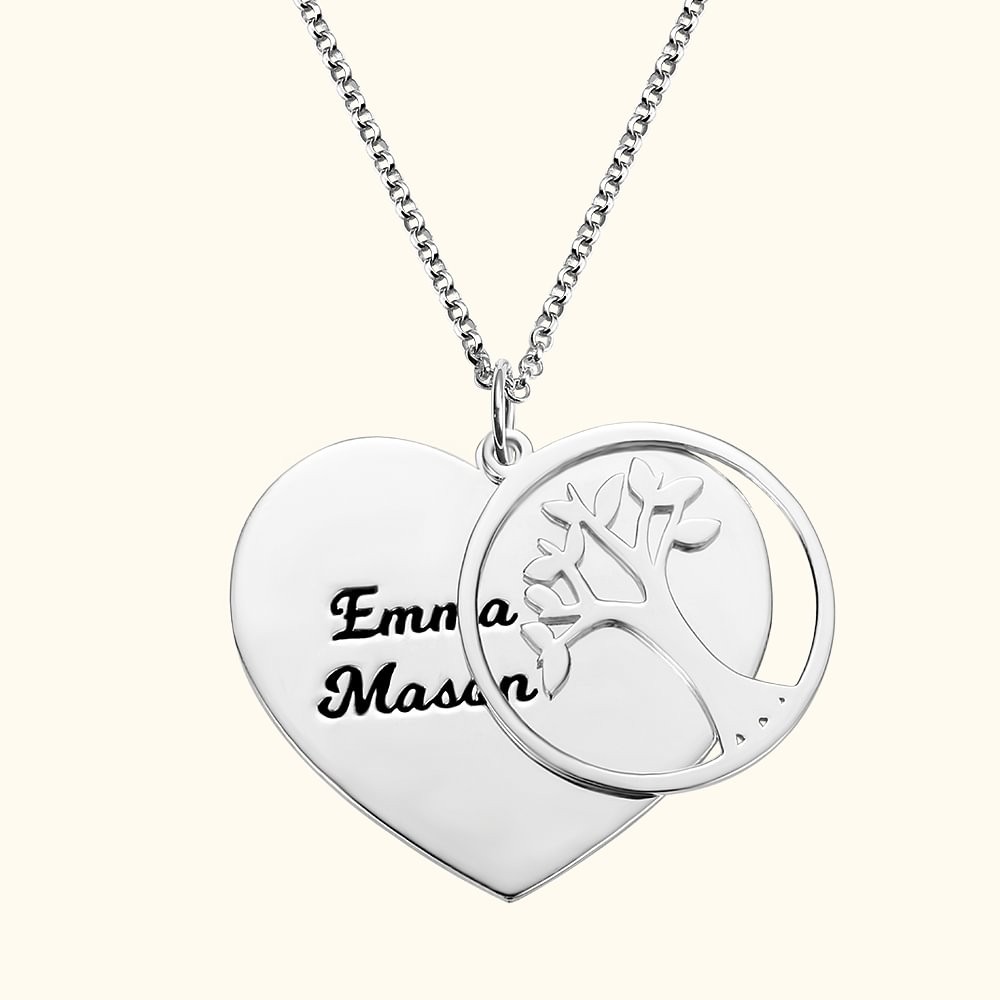 Personalized Mother's Heart Name Necklace with Family Tree Charm