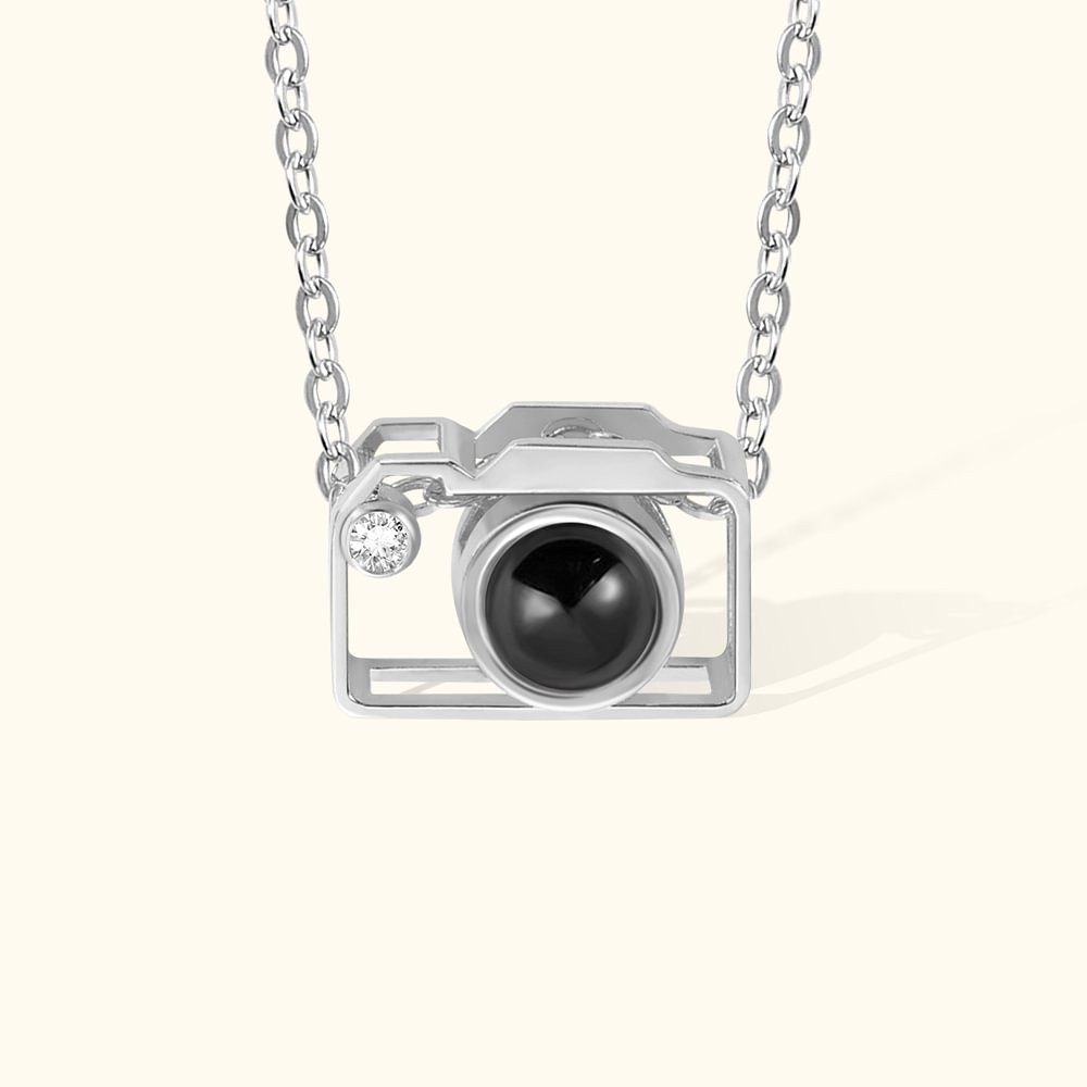 Personalized Camera Photo Sterling Silver Projection Necklace with Zircon Birthday Anniversary Gift for Women