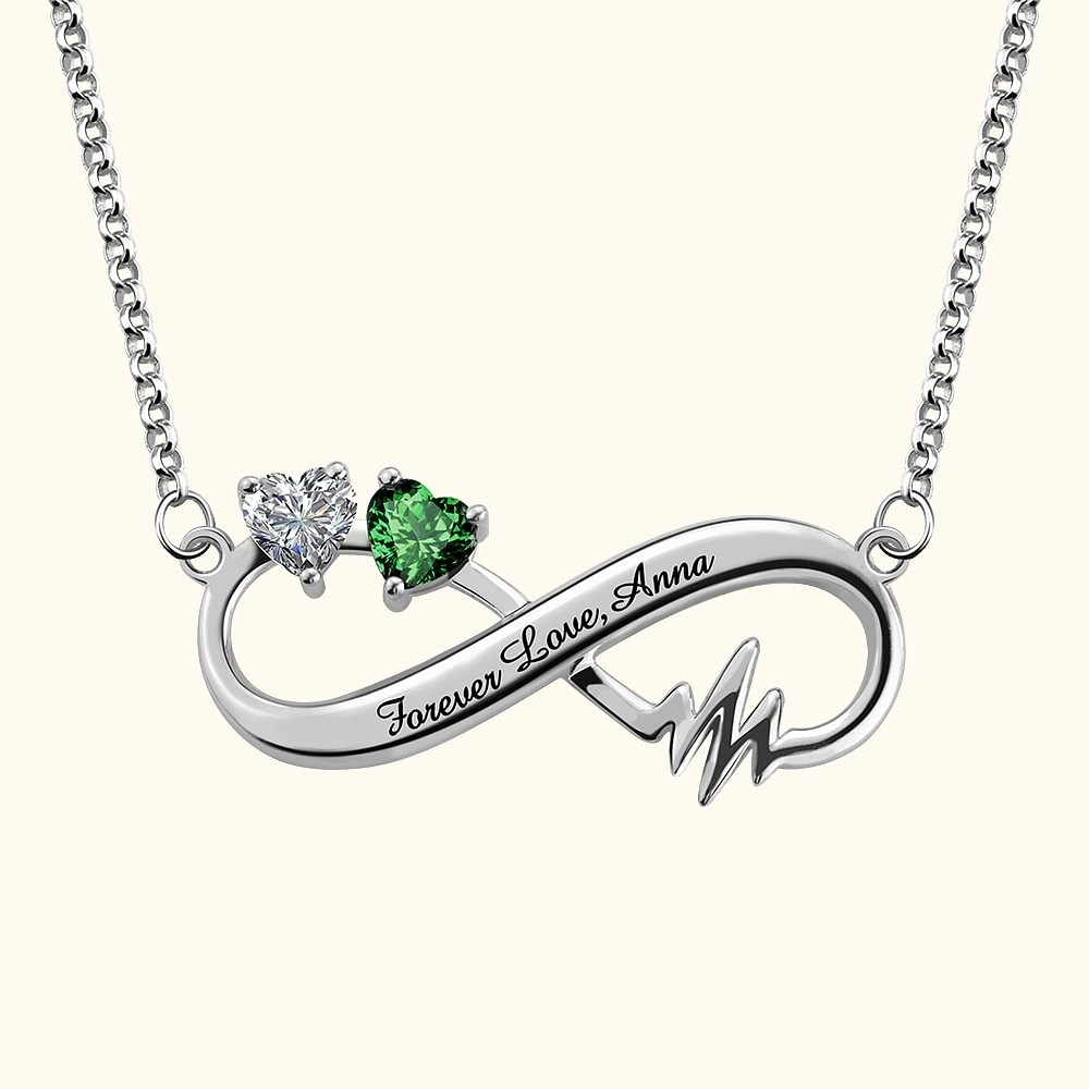Custom Engraved Heartbeat Infinity Necklace With Birthstones for Girlfriend
