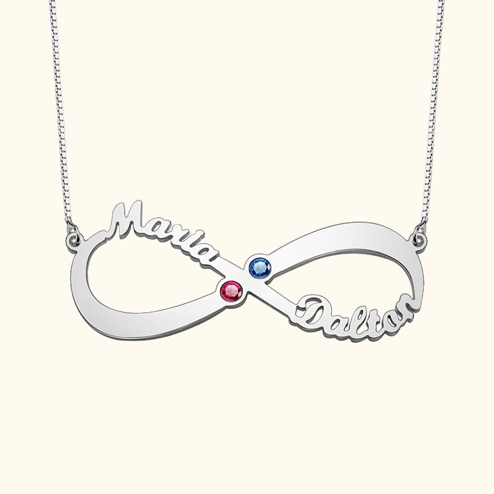 Gifts for Her 2 Names & Birthstones Infinity Love Necklace Sterling Silver