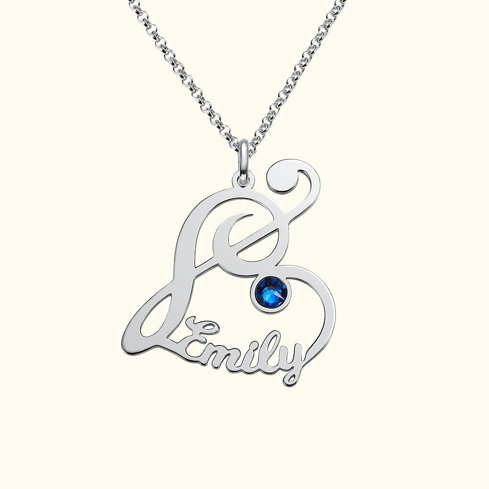 Custom Name Gold Music Note Necklace With Birthstone