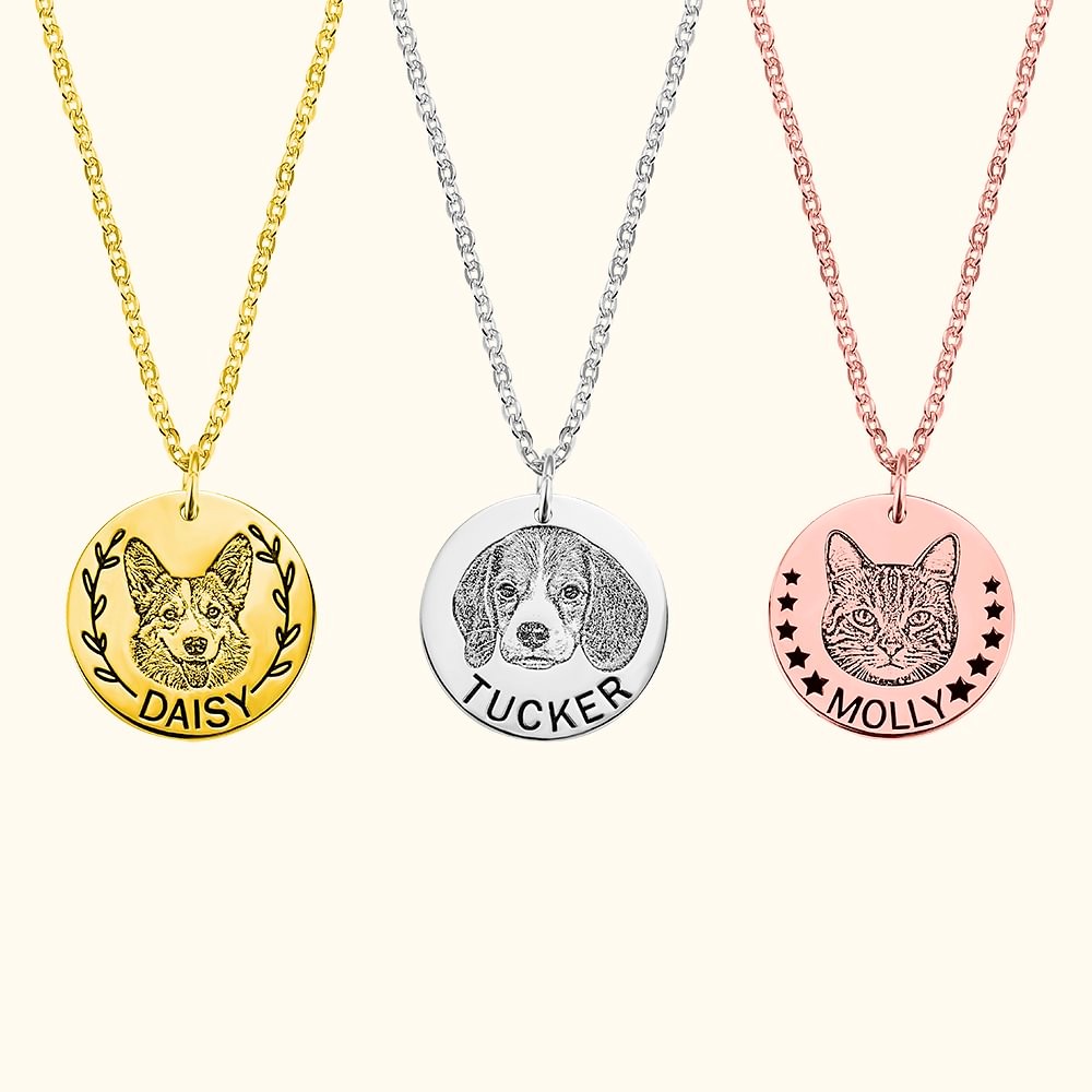 Engraved Your Dog/Cat Face Disc Photo Necklace