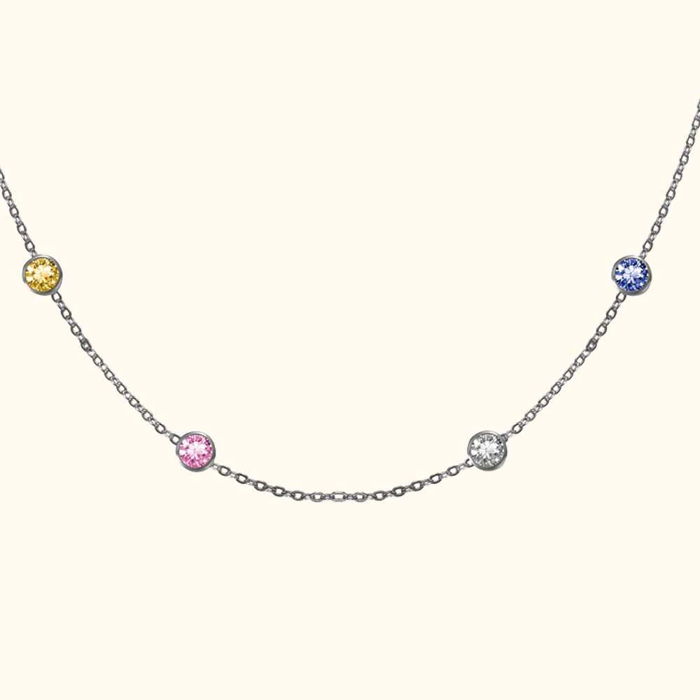 Personalized Sterling Silver 1-10 Birthstones Necklace