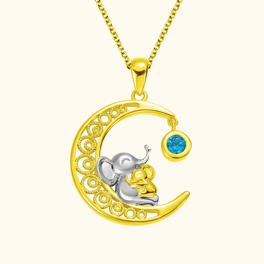 Personalized Mom's Mother & Child Elephant Necklace with Birthstone