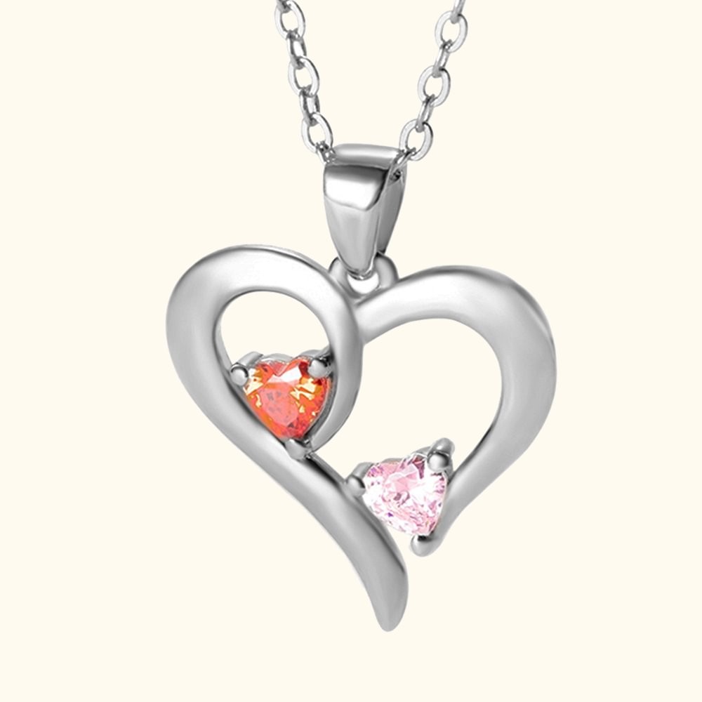 Personalized Heart Necklace for Her Engraved 2 Names & Birthstones