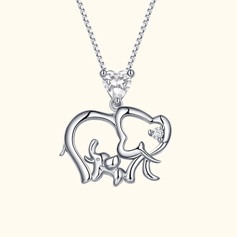 Customized Birthstone Mother Child Elephant Necklace Sterling Silver
