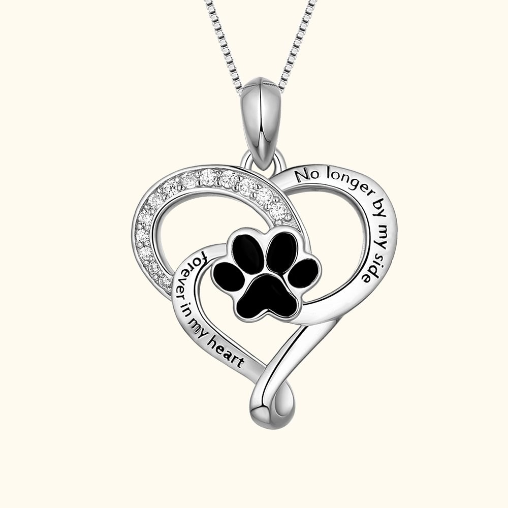 Customized Pet Paw Print Love Heart Necklace Sterling Silver