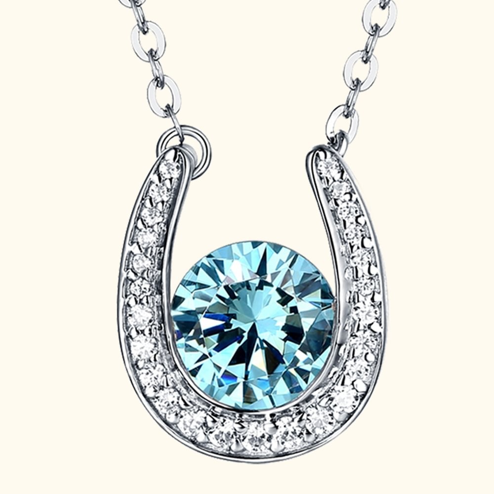 Custom Birthstone Lucky Horseshoe Necklace Sterling Silver