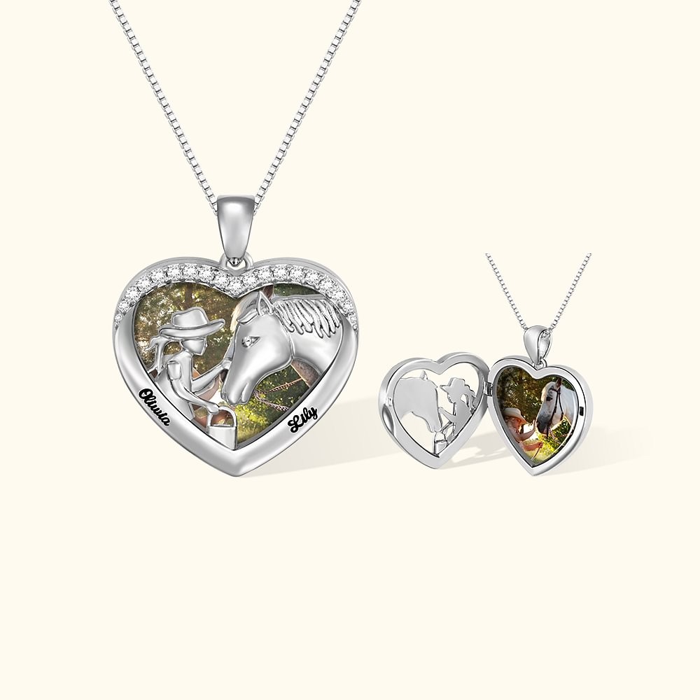 Personalized Heart Horse Girl Photo Locket Necklace