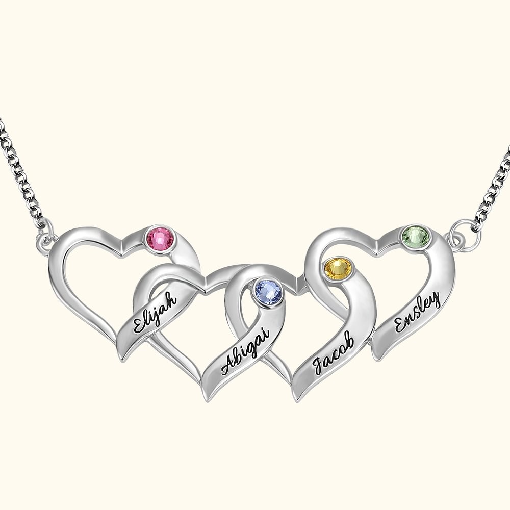 Mother's Intertwined Hearts Necklace with Children Names & Birtshtones