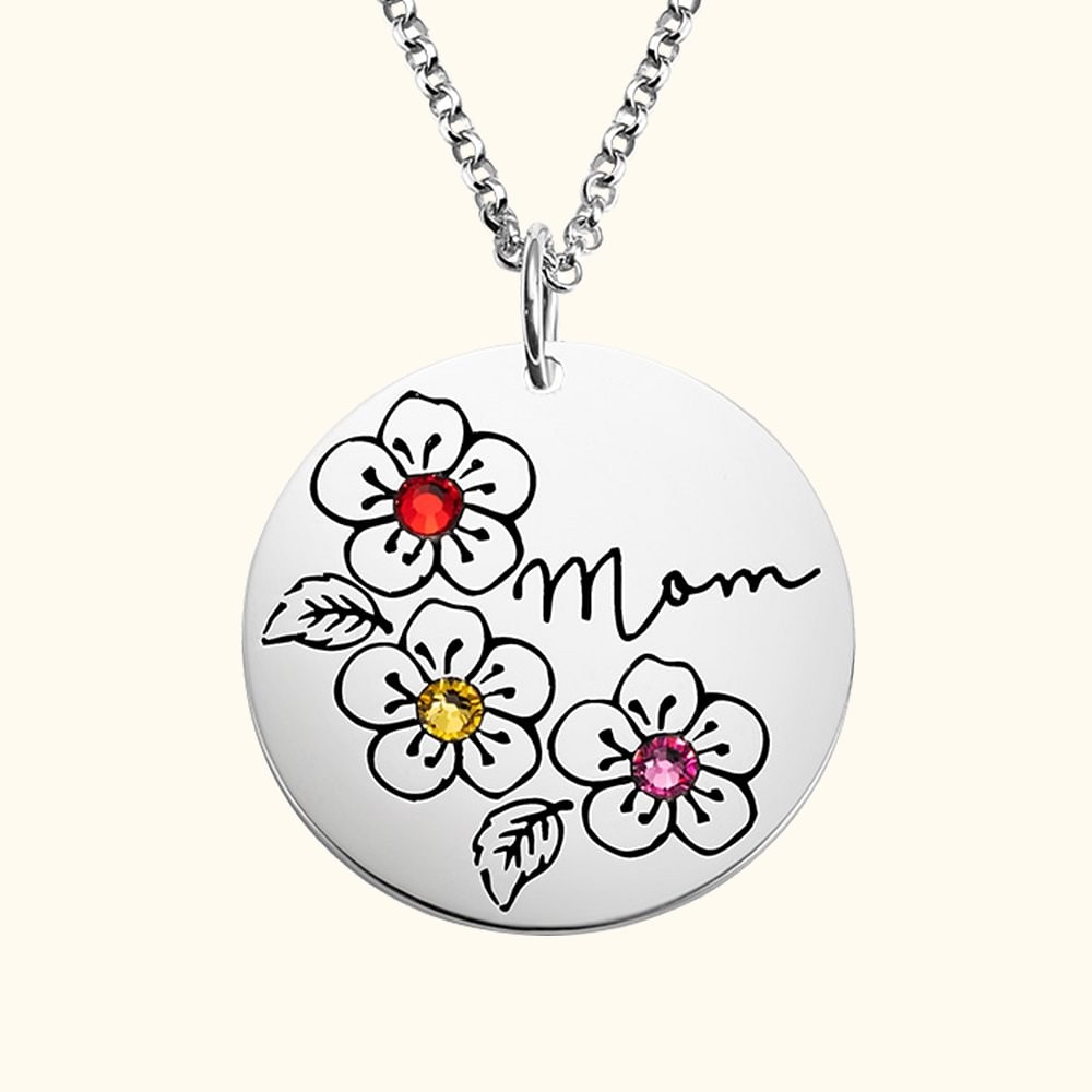 Personalized Family Birthstone Sakura Flower Necklace