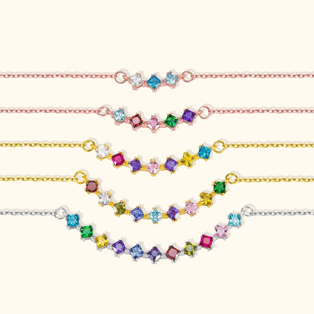Custom Family Multiple Birthstone Smile Necklace