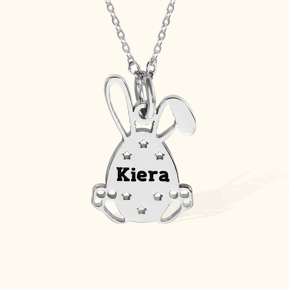 Personalized Name Sterling Silver Easter Bunny Egg  Shaped Necklace