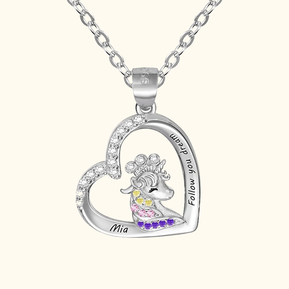 Personalized Heart Fantasy Unicorn Necklace for Women Girls