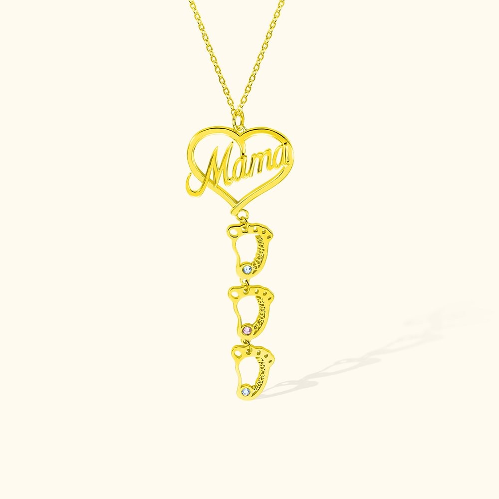 Personalized 1-8 Baby Feet Charms Mama Heart Birthstone Necklace for Mother's Day  Gifts