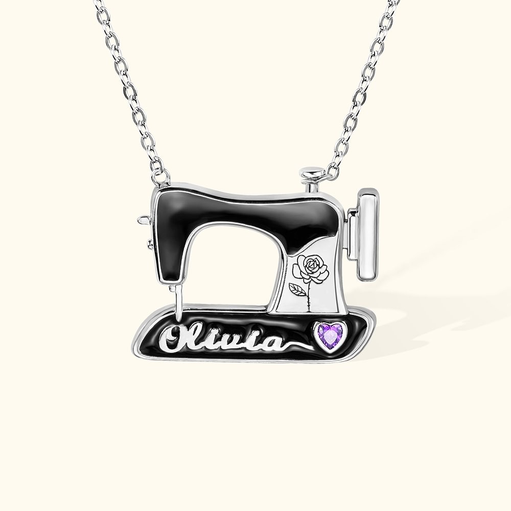 Personalized Birthstone and Birth Flower Sewing Machine Necklace Gift for Mother