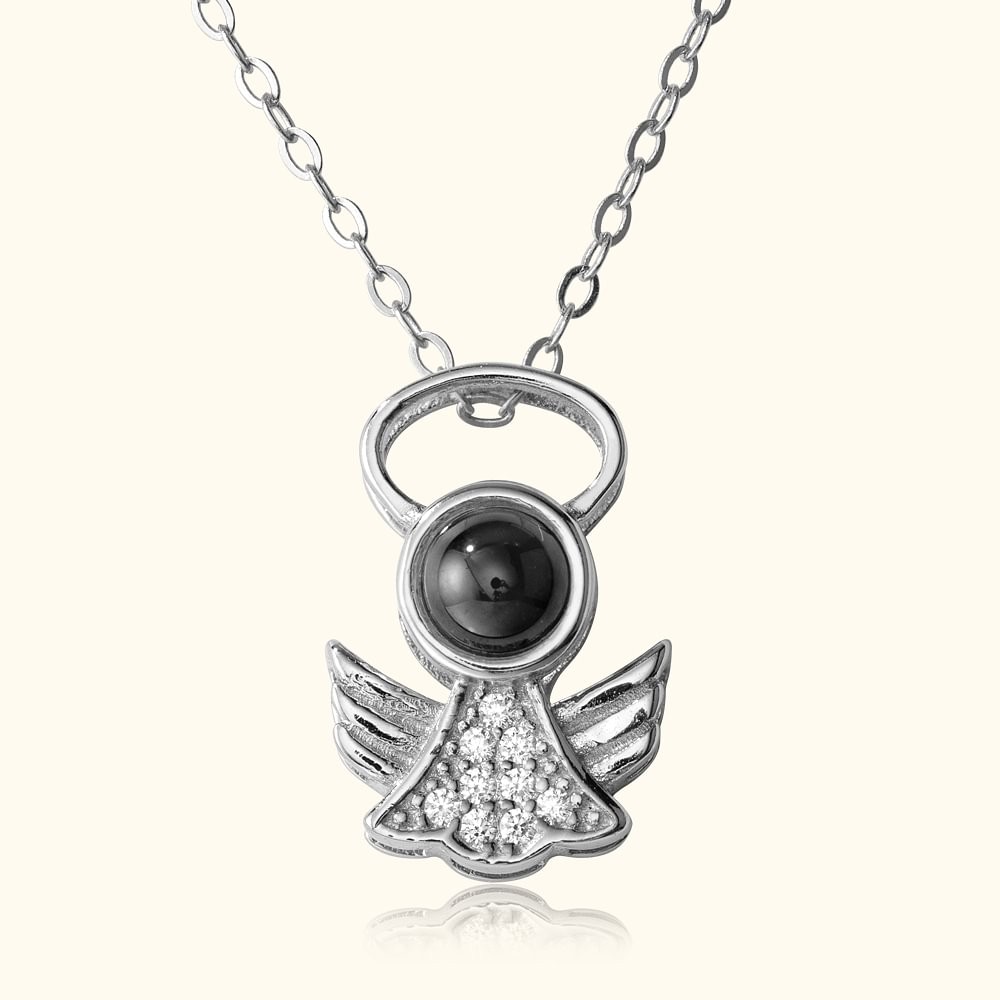 Personalized Photo Projection 100 Languages I love You Projection Guardian Angel Wing Necklace