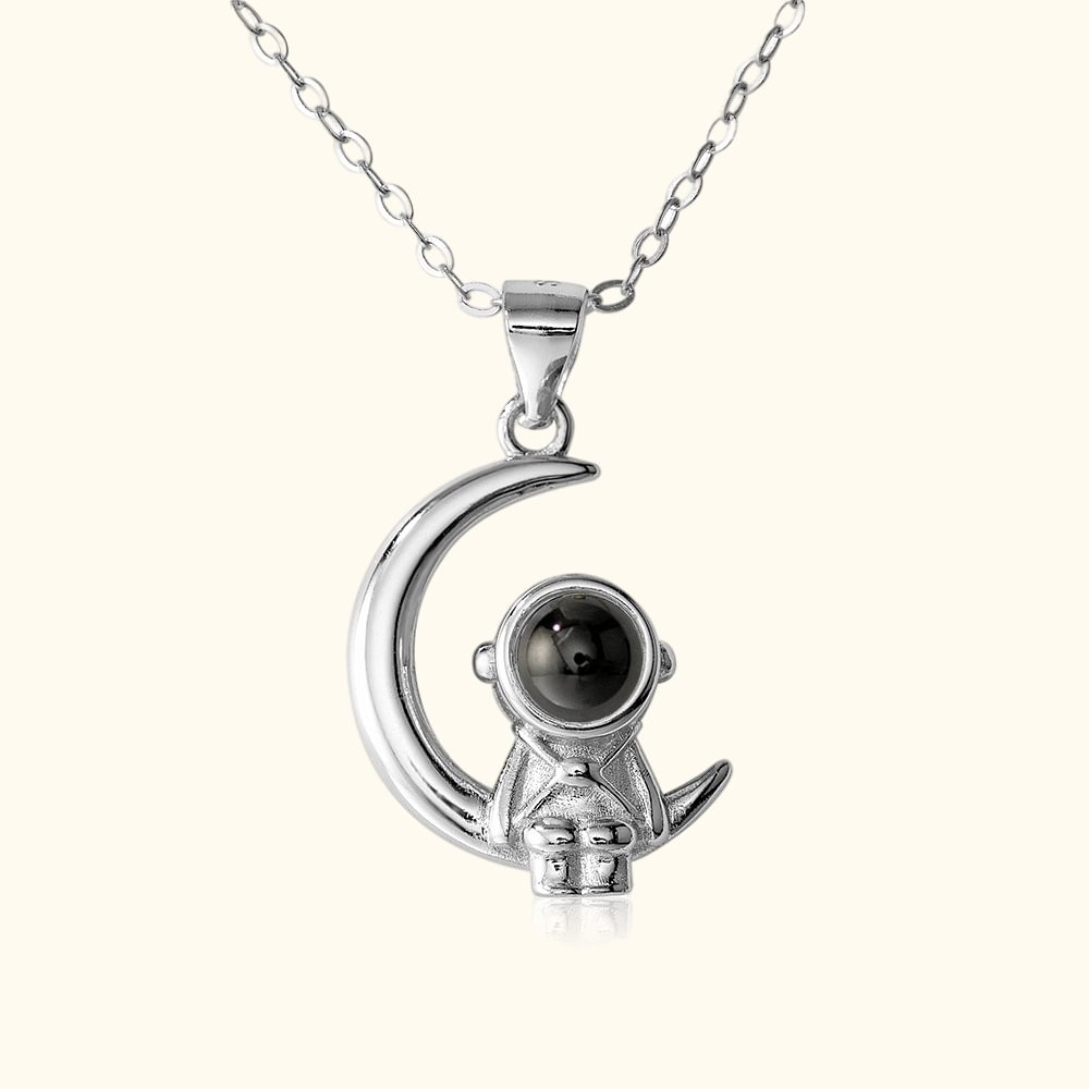 Personalized 100 Languages I love You Projection Moon and Astronaut Necklace Photo Projection