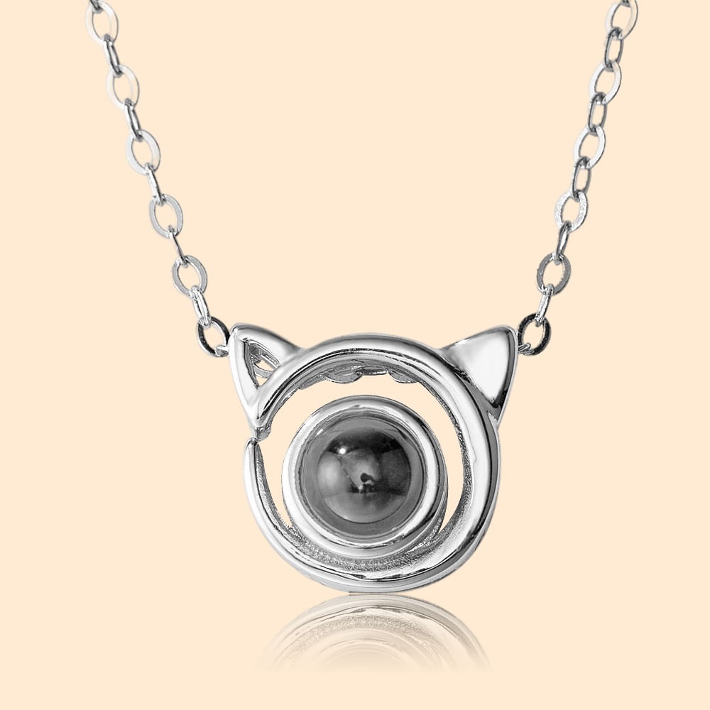 Personalized 100 Languages I love You Photo Projection Cat Necklace