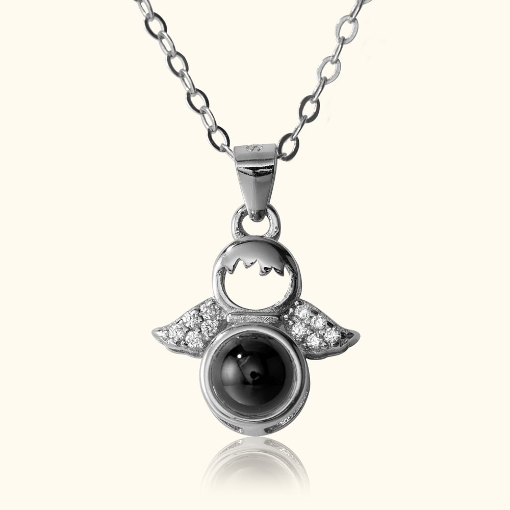 Personalized Photo Projection 100 Languages I Love You Projection Little Angel Wing Necklace