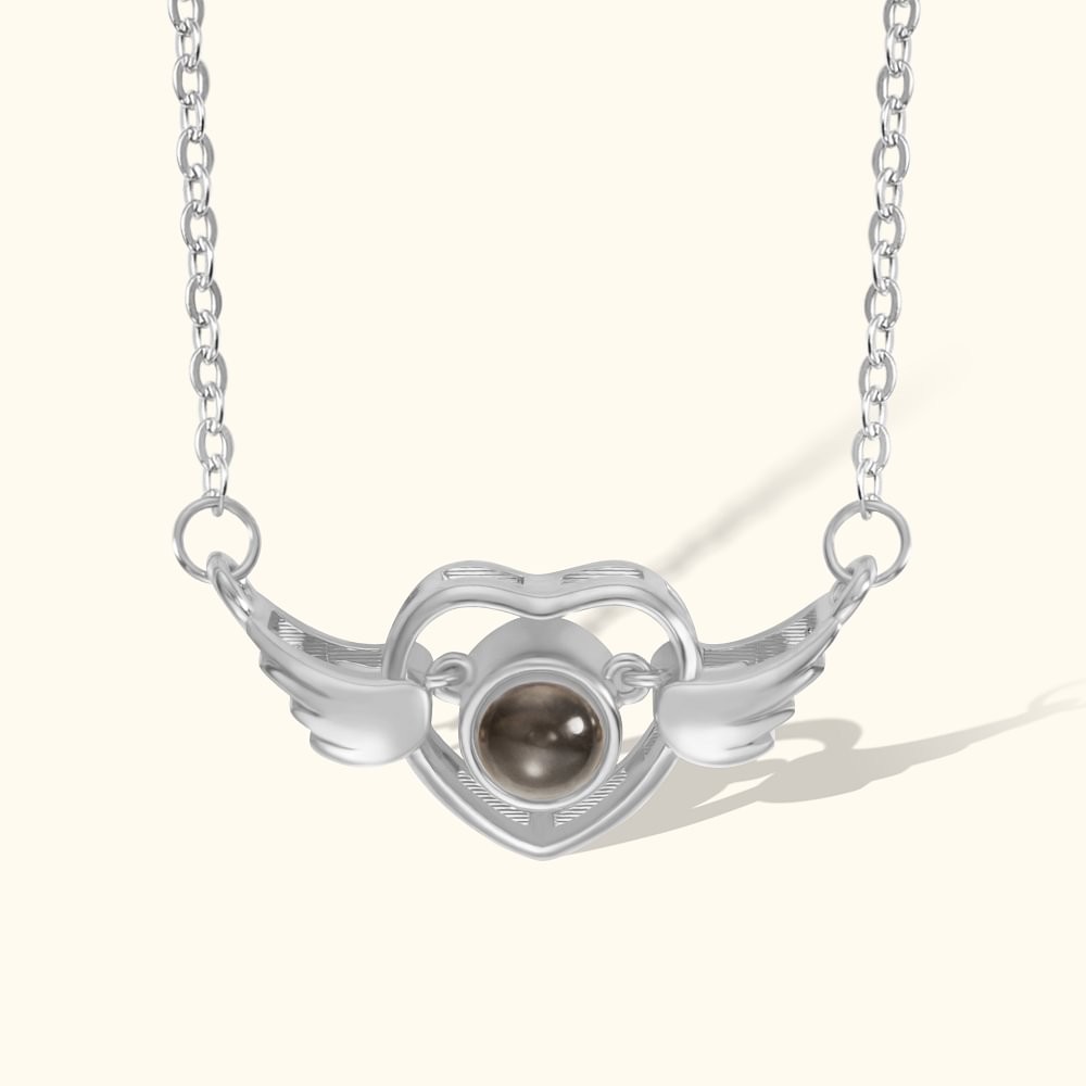 Personalized Wing Heart Photo Projection Memorial Necklace for Her
