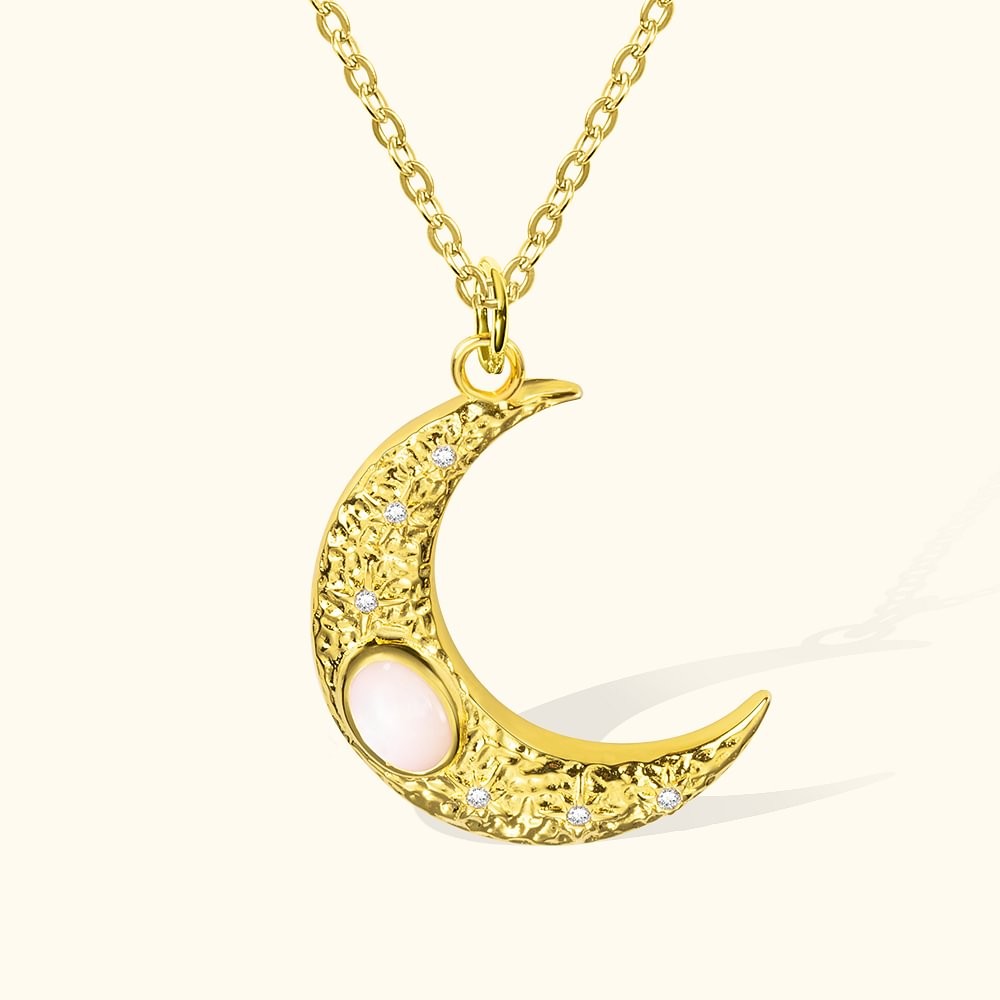 Personalized Dainty Gold Moon Necklace with Opal or Birthstone