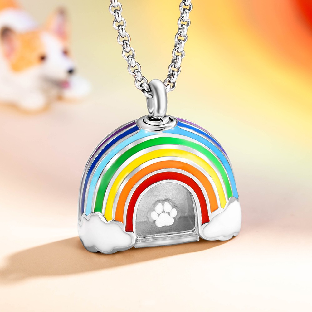 Personalized Rainbow Bridge Pet Memorial Necklace Ashes Jewelry Cat and Dog Memorial Gifts Ashes Necklace, Urn Necklace