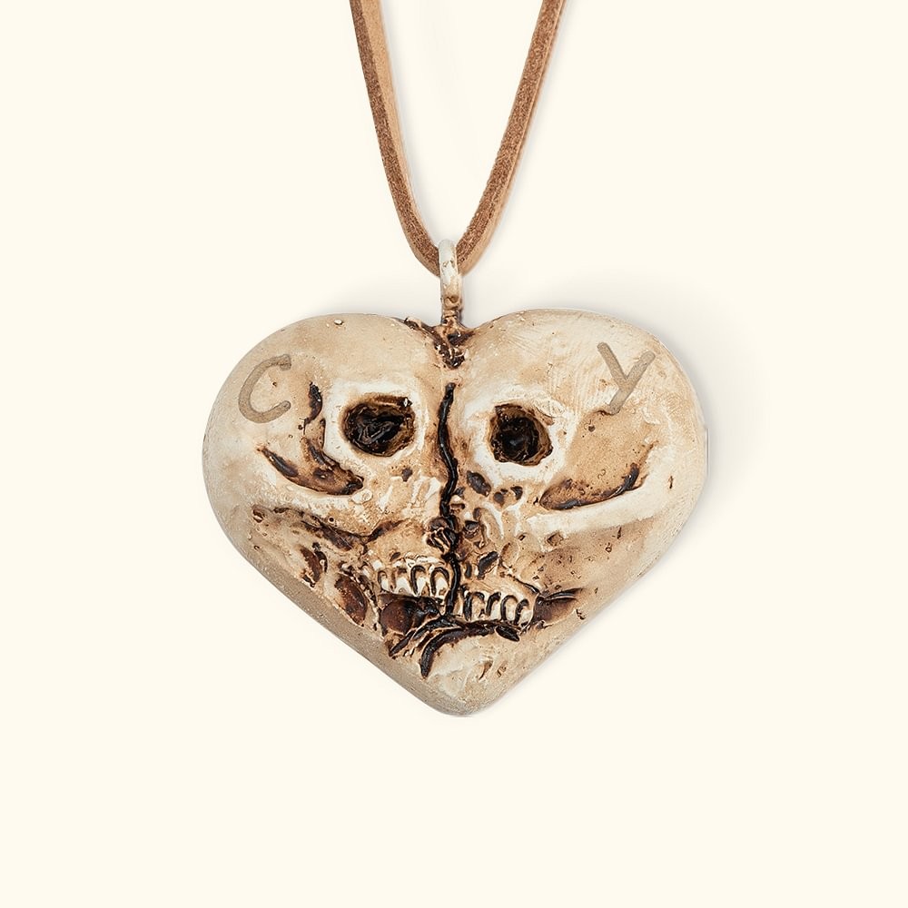 Personalized Together Forever Heart Skulls Necklace Fridge Magnet Box Frame with Initial Gothic Style Halloween Valentine's Day Gift for Couple