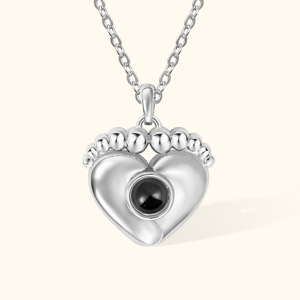 Personalized 100 Languages I love You Photo Projection Baby Feet Necklace