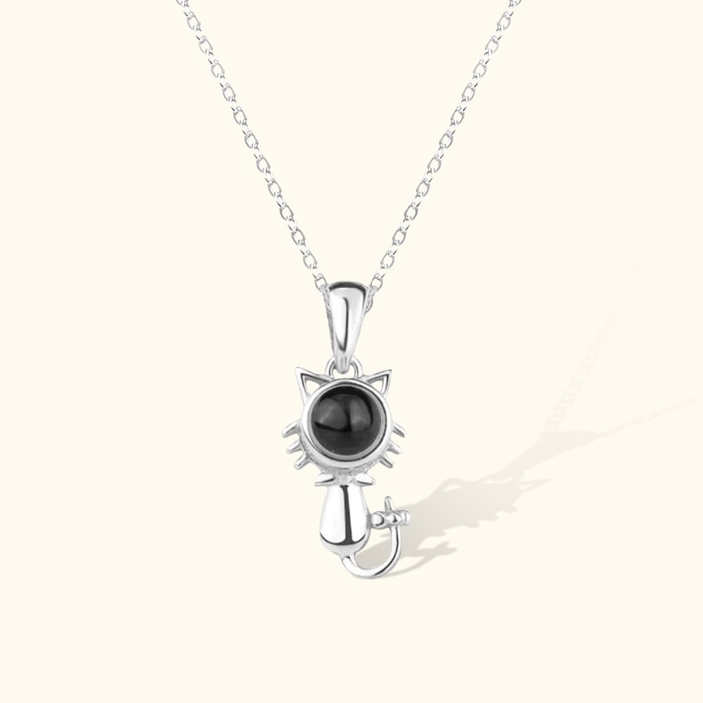 Personalized Memorial Photo Projection Necklace in 100 Languages for Cat Lovers