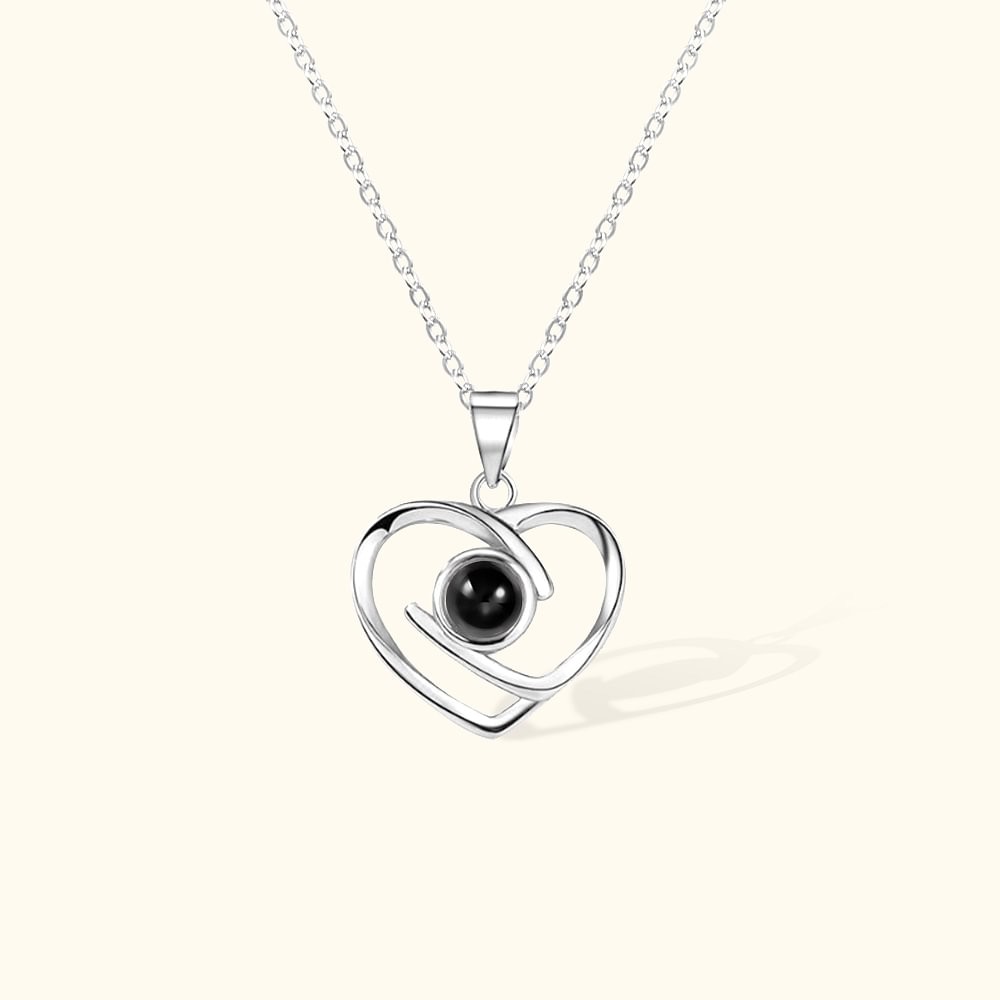 Personalized Interlaced Love Heart Photo Projection Necklace in 100 Languages