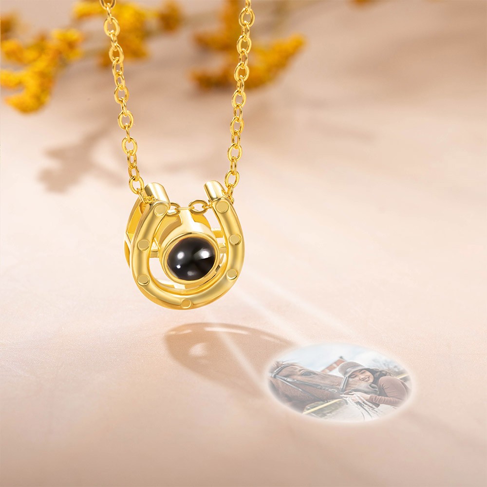 Personalized Horse Shoe Pendant Necklace with Horse Photo Projection Necklace Gifts for Horse Lover