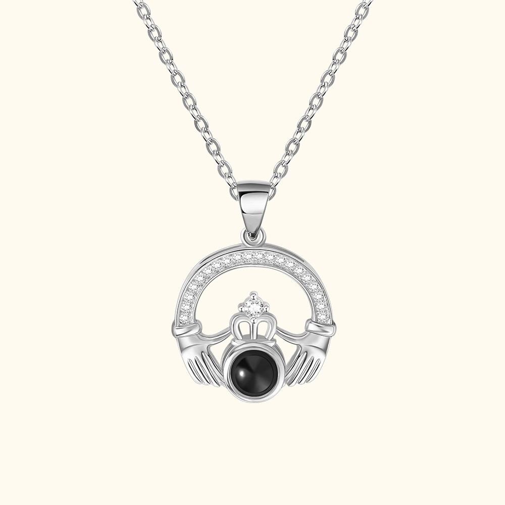 Personalized Projection Photo Necklace Irish Celtic Heart Claddagh