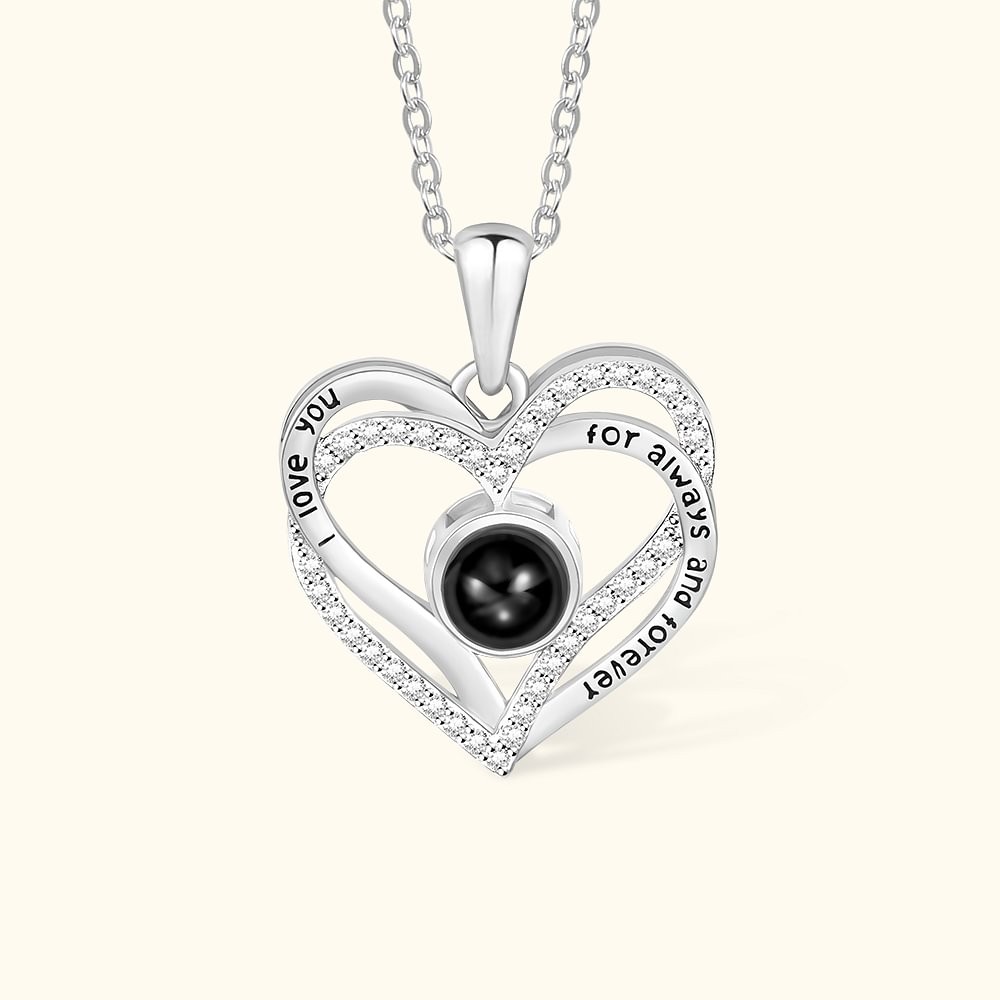 Personalized 100 Languages Photo Projection Necklace with Heart Pendant