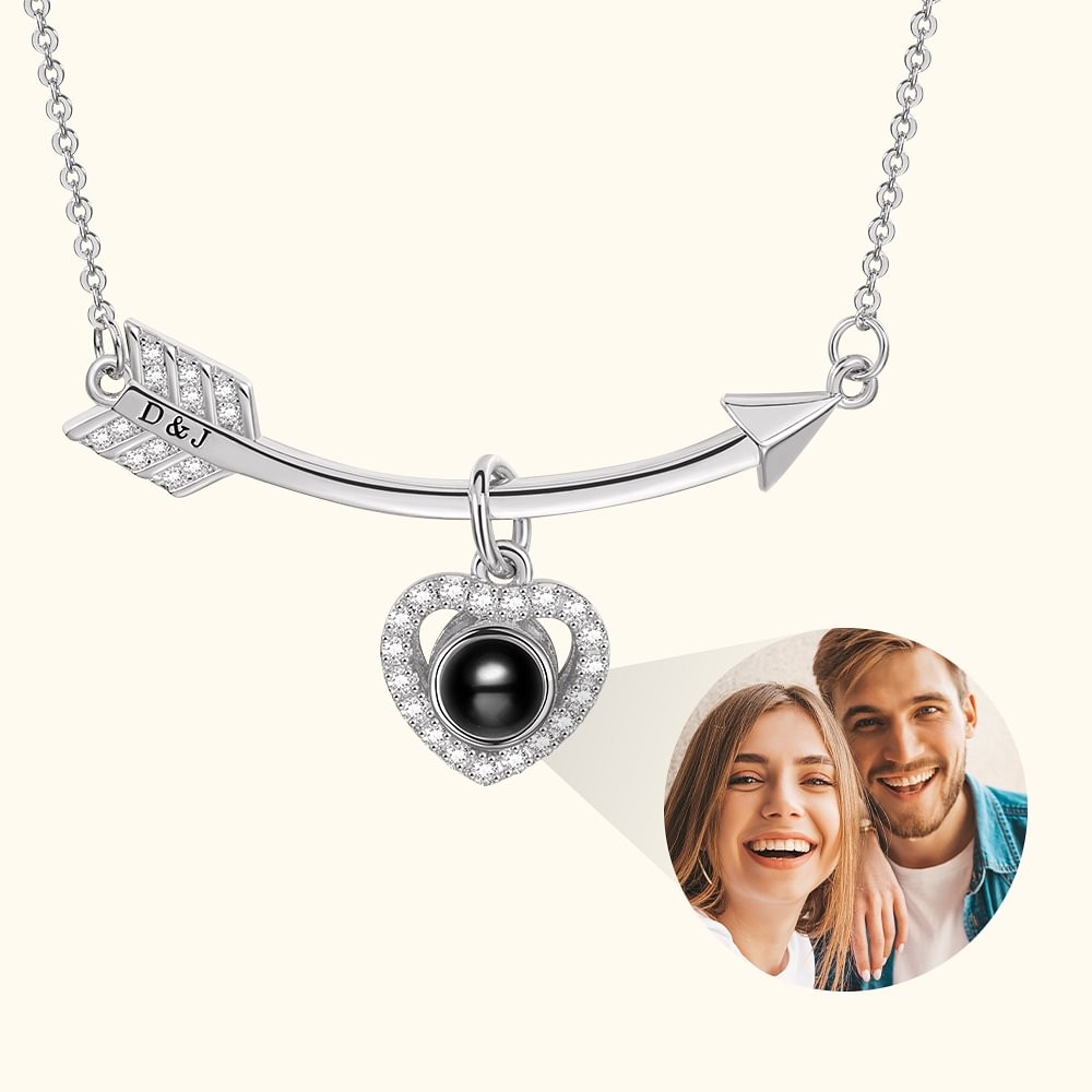 Personalized Heart and Arrow Projection Necklace
