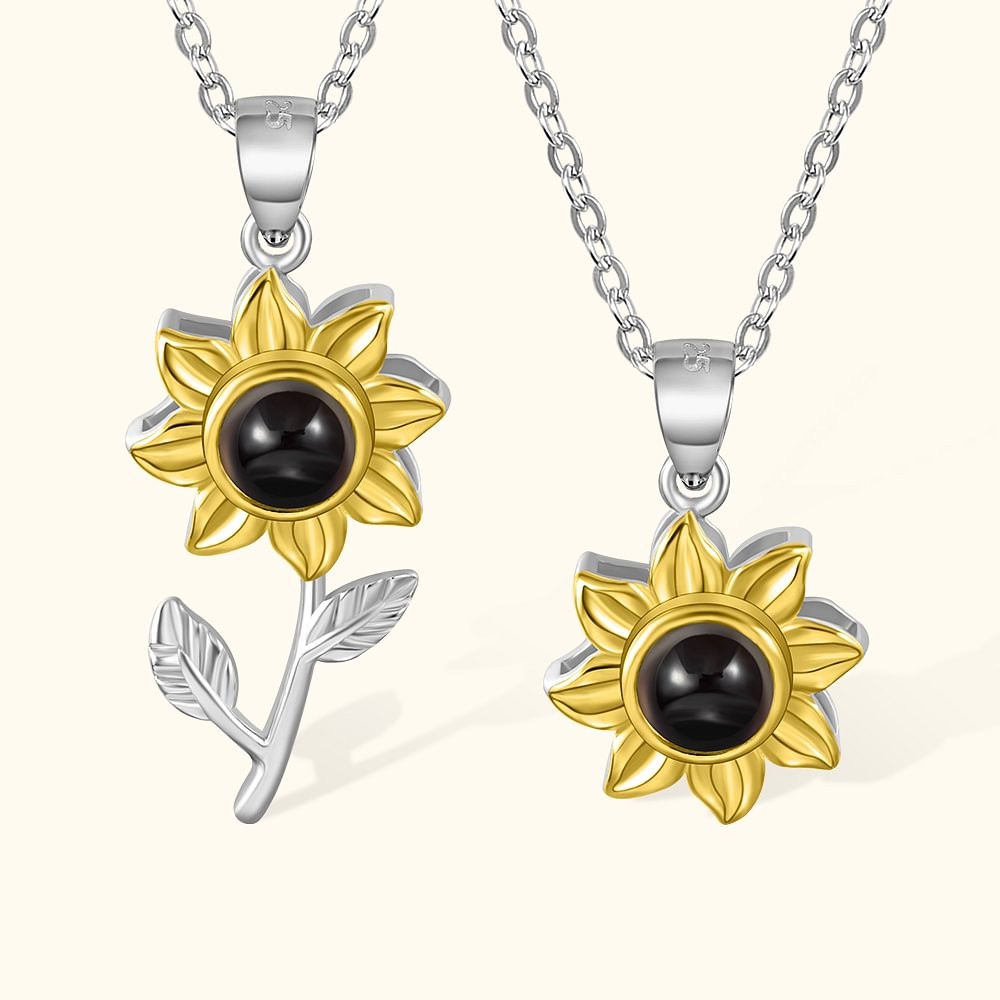 Personalized 100 Languages I love You Photo Projection Sunflower Necklace