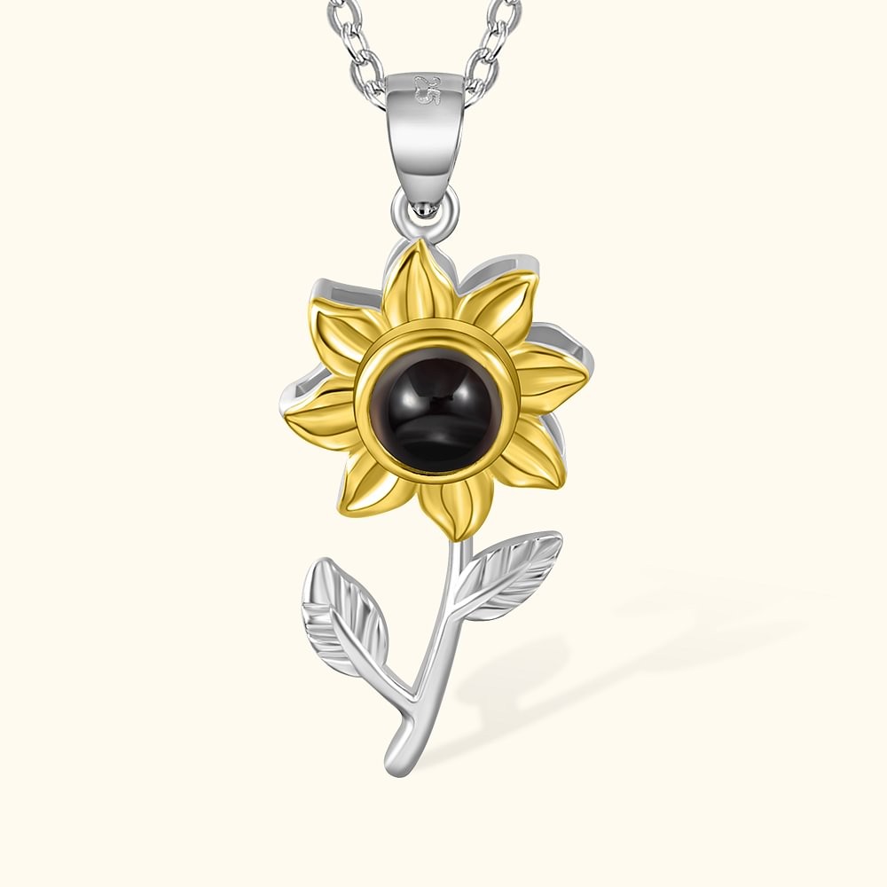 Personalized Sunflower 100 Languages I love You Photo Projection Necklace