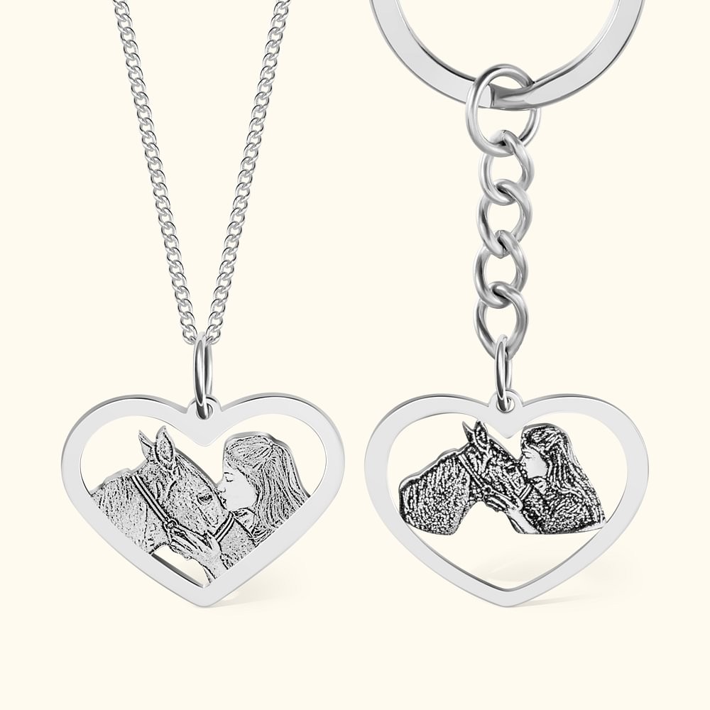 Personalized Heart Horse Portrait Photo Necklace Gift for Horse Lovers