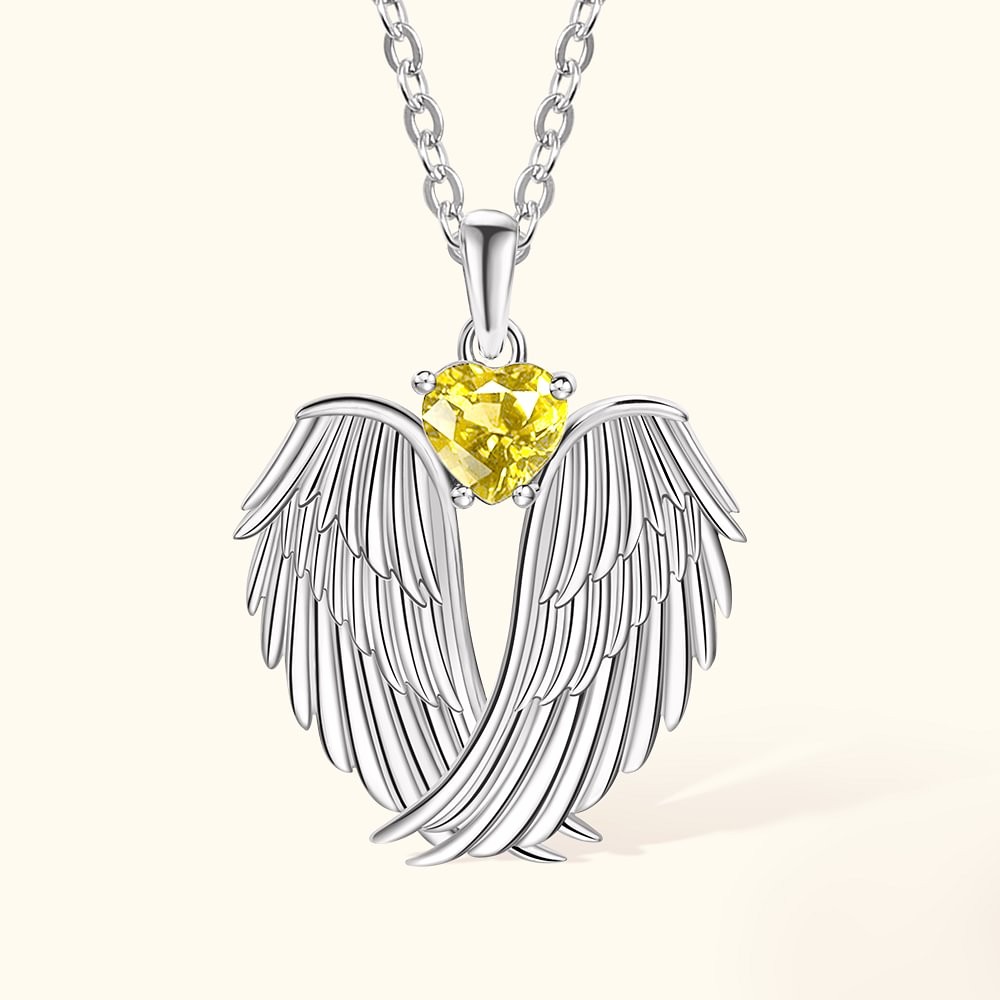 Personalized Angel Wings with Birthstone Necklace for Women Girls Memorial Jewelry Gifts