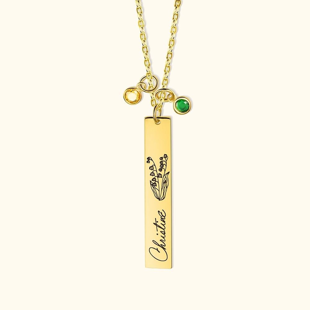 Personalized Birth Flower With Birthstone Necklace for Women