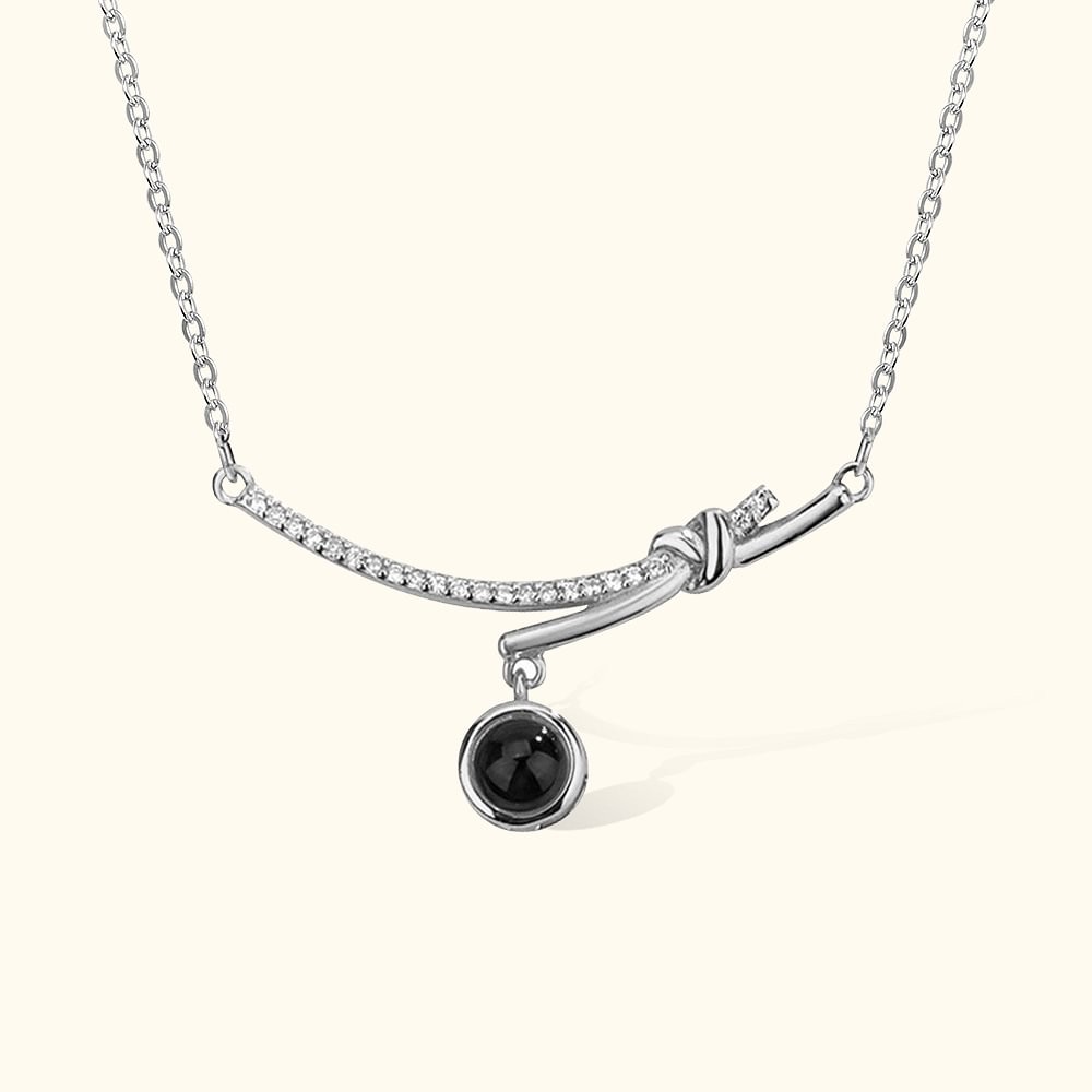 Personalized I Love You in 100 Languages Horizontal Bar Photo Projection Necklace with Zircon