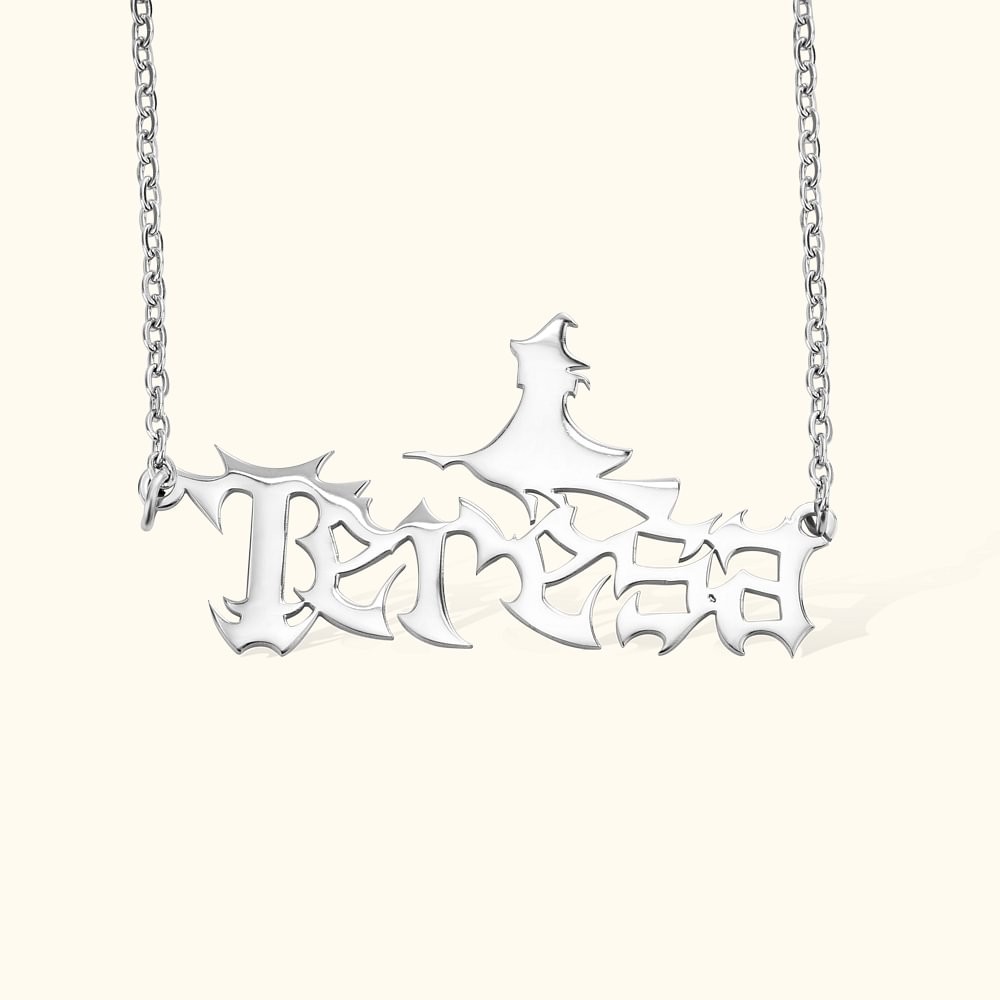 Personalized Gothic Name Necklace, Halloween Gift for Her
