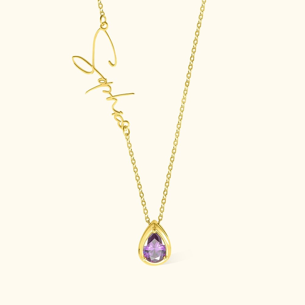 Personalized Name Birthstone Sideways Necklace Minimalist Jewelry Mother's Day Anniversary Gift