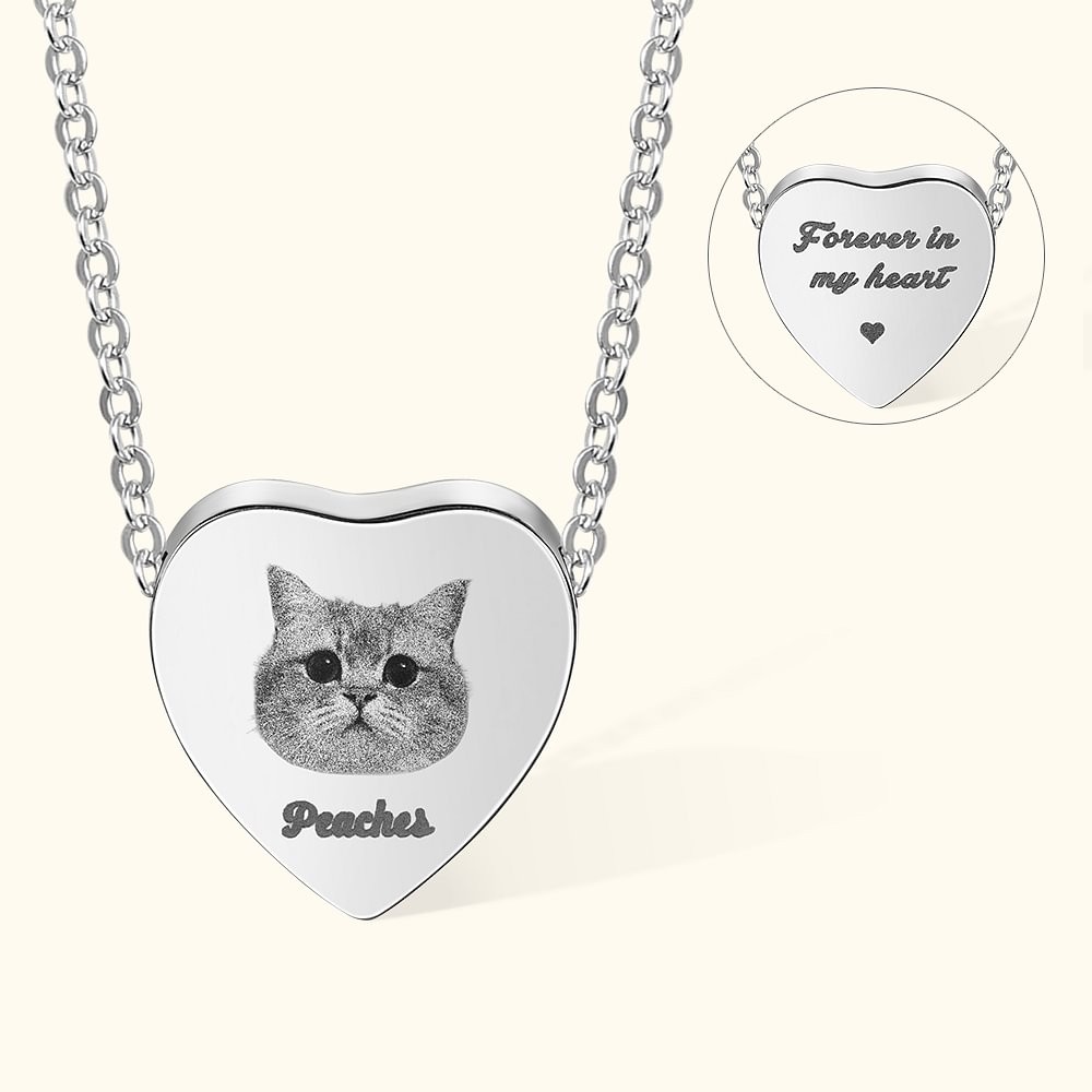 Personalized Portrait Heart Cremation Urn Necklace for Ashes Cremation Jewelry with Paw Print