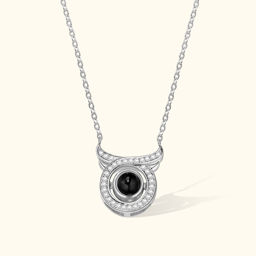 Personalized Little Devil Head with Diamond Miniature Carving Necklace Photo Projection Necklace with I Love You in 100 Languages