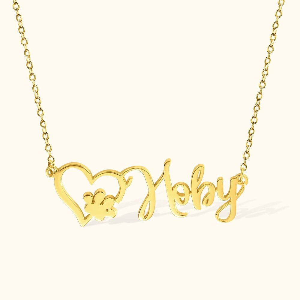 Personalized Sterling Silver Heart Dog Cat Paw Necklace with Name for Pet Lovers